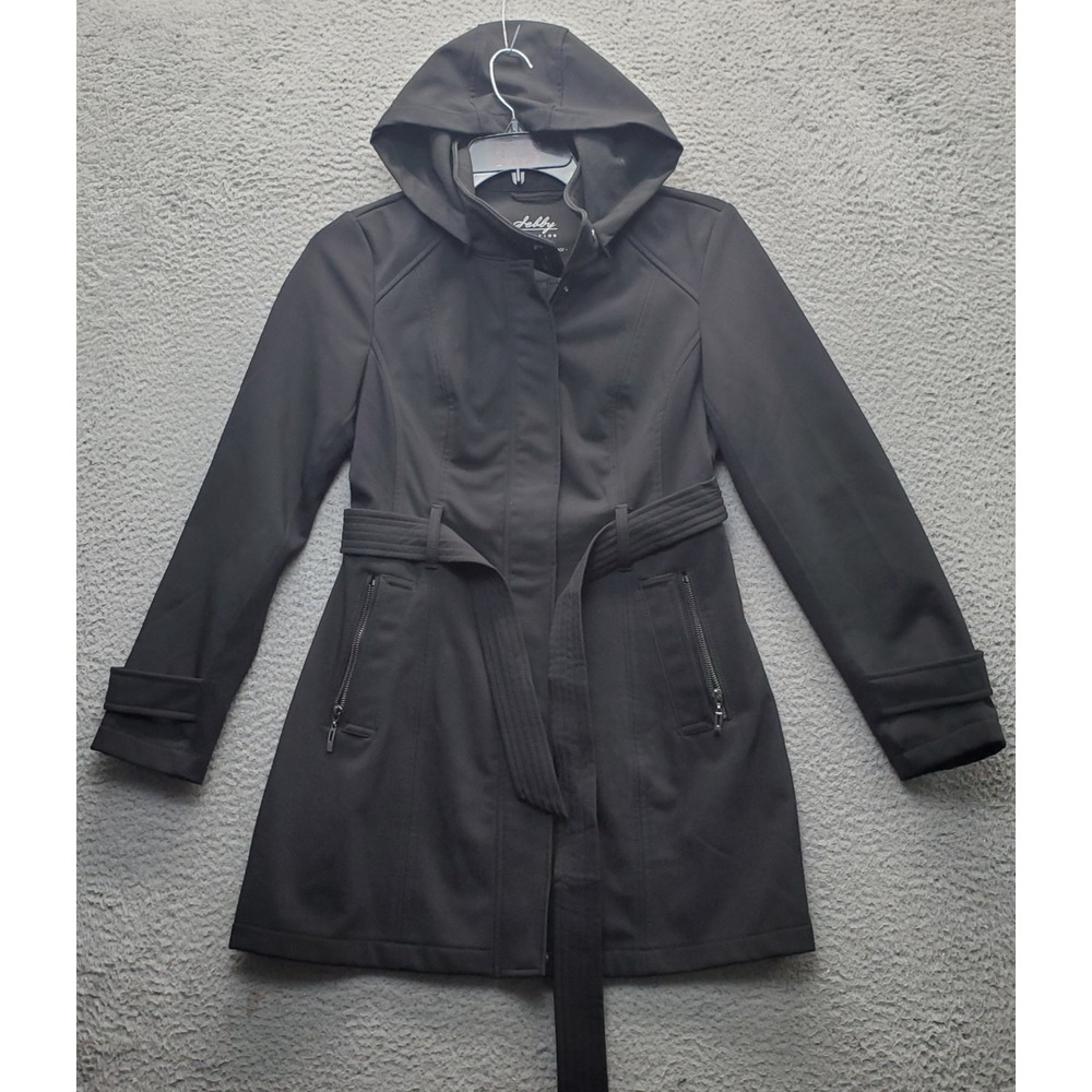 Sebby Collection Trench Coat Womens M Black Water Resistant Windproof Zip Up EUC